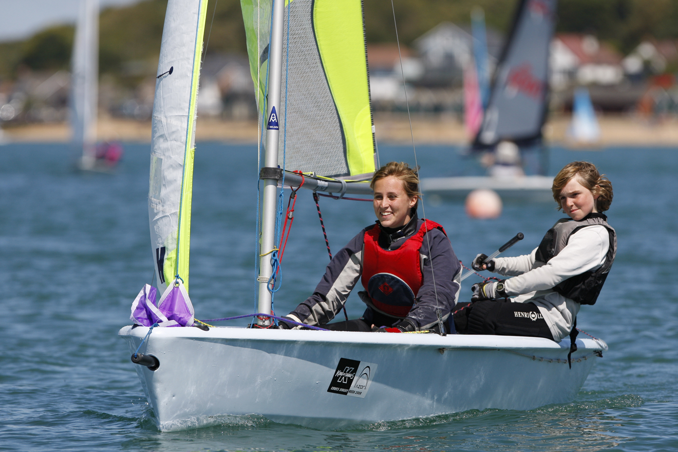 Two children smiling from their dinghy