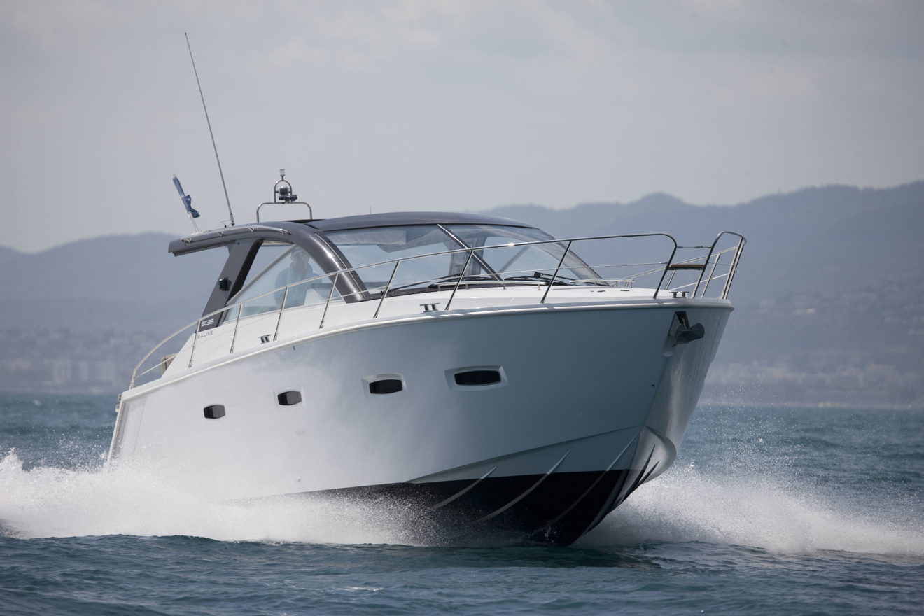 Full shot of powerboat during a sunny day