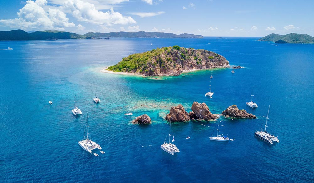 Sunsail boats at anchor  in the Caribbean