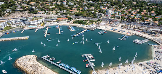 An aerial view of the Paris 2024 Olympic Sailing Venue in Marseille