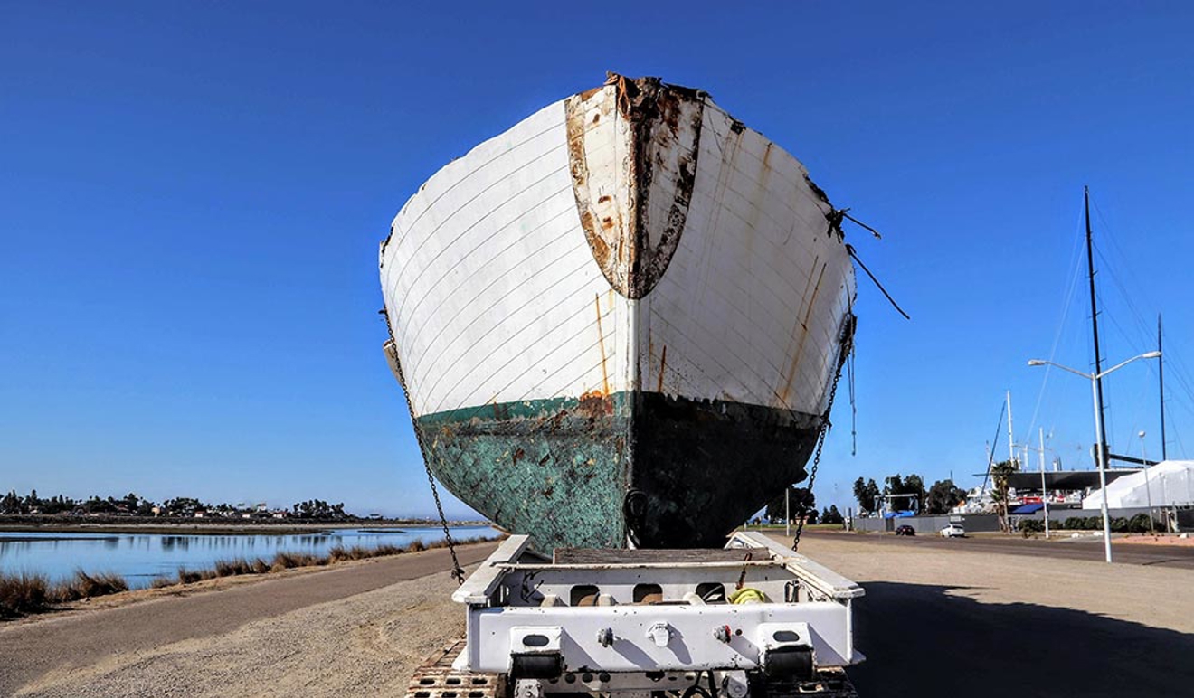 Abandoned Wrecked Ship Sitting On A Trailer