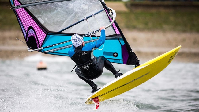 man windsurfing