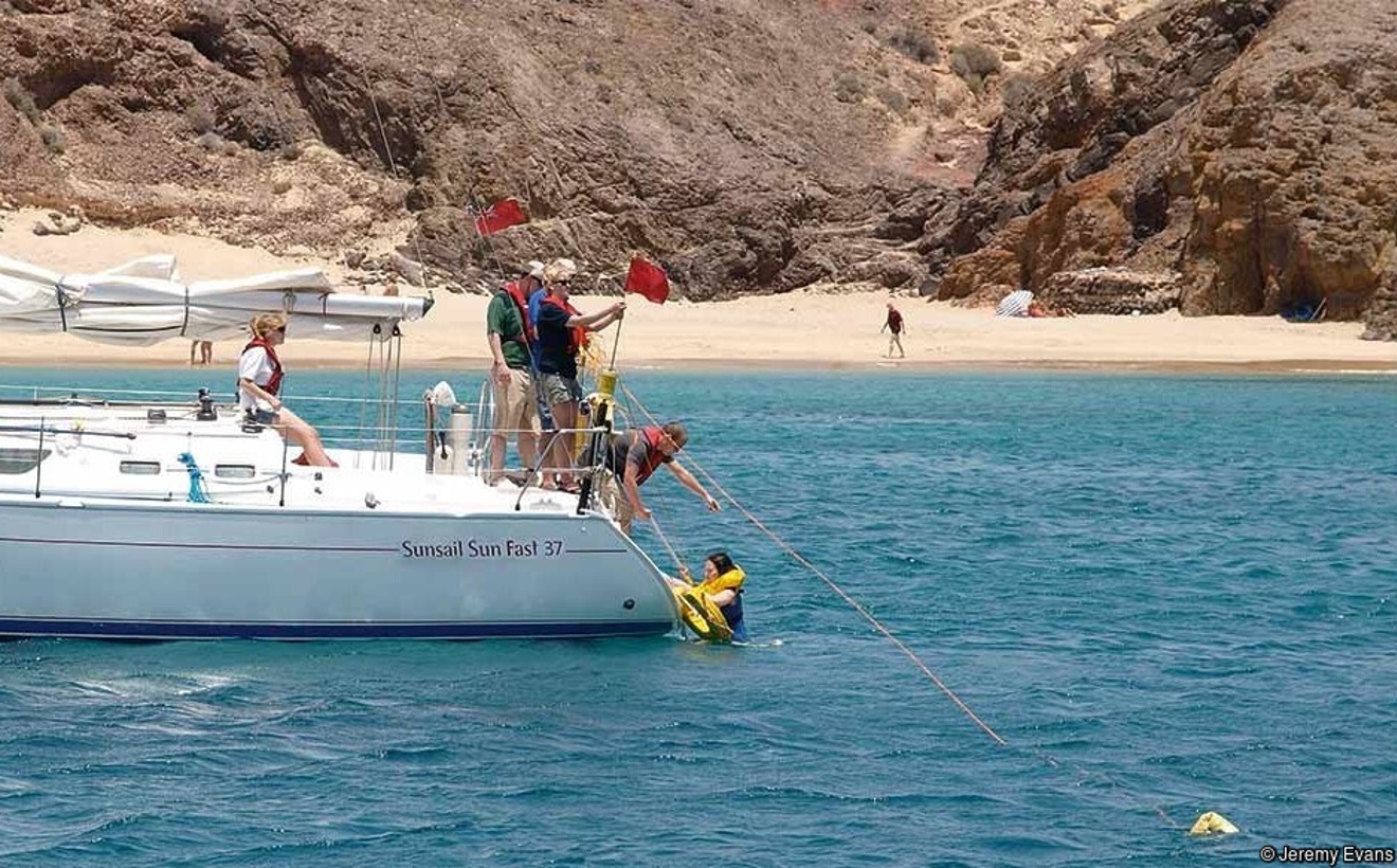 A man overboard rescue in calm water
