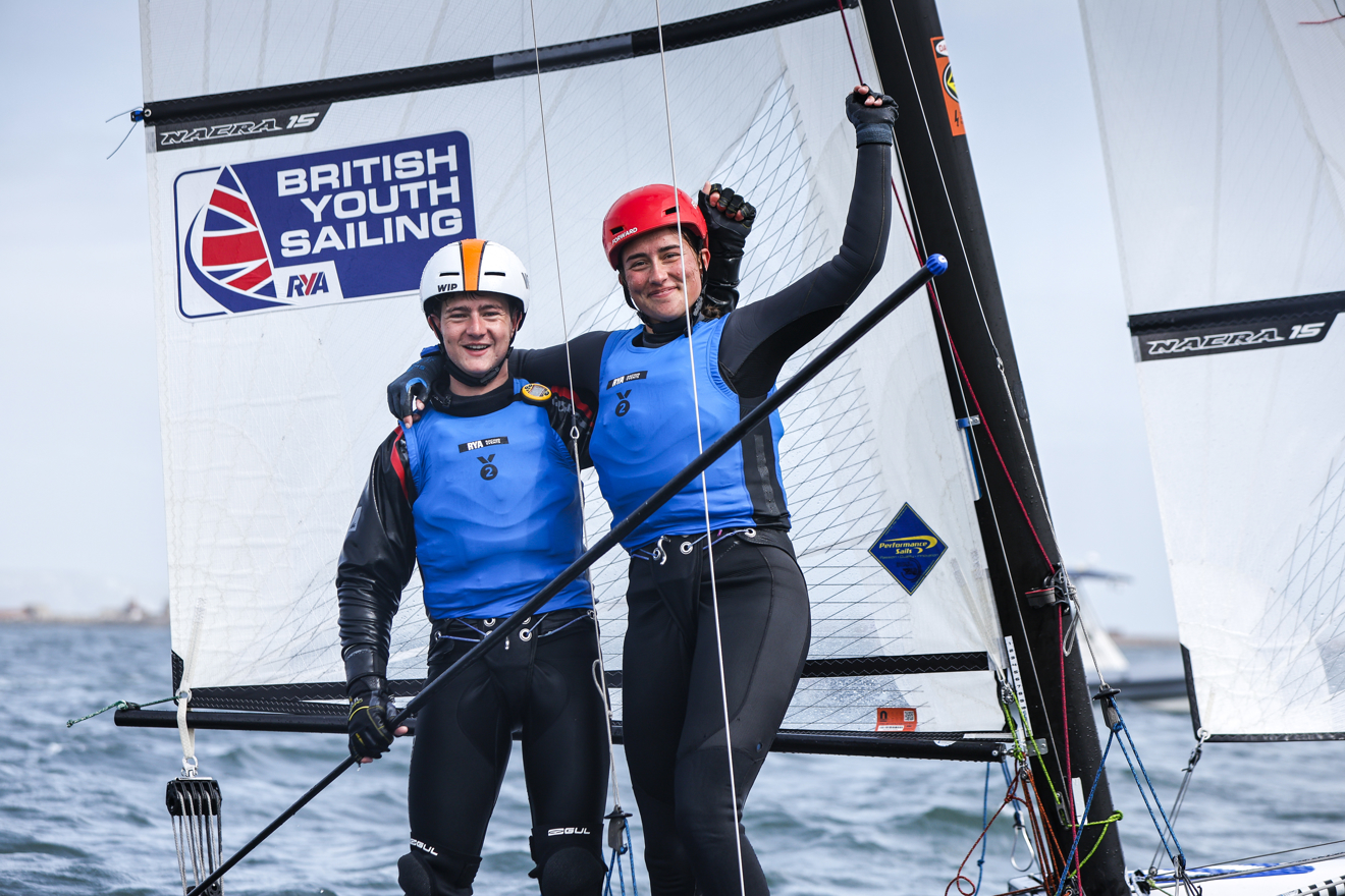An image of Sam Cox and Sophie Raven,Nacra 152024 RYA Youth National Championships