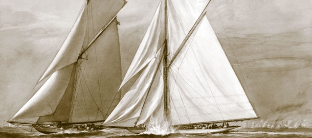 Traditional olden sketch of wooden sailboats