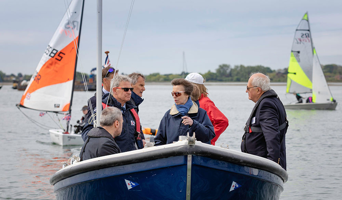 Wide shot of Princess Anne on a boat