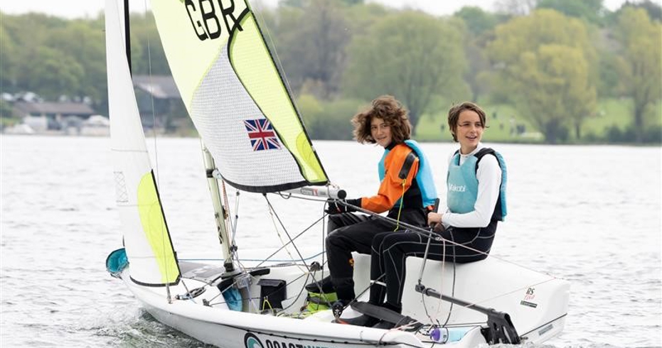 two people on a double handed dinghy