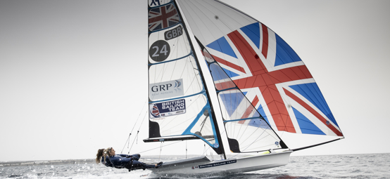 An image of two females sailing from the British Sailing Team ‘49er FX’