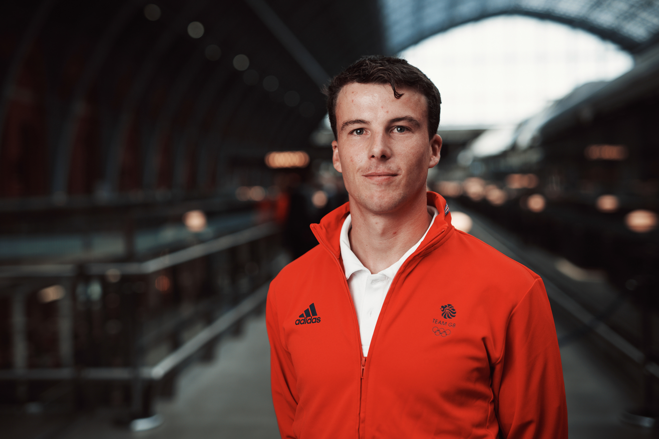 Michael Beckett - men's dinghy (ILCA 7). Team GB sailing team announcement for Paris 2024. October 10 - St Pancras Station, London.